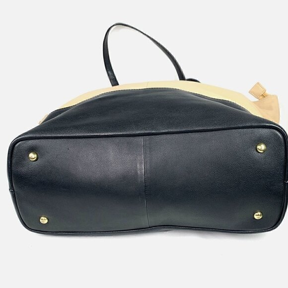 Clever Carriage Company Leather Shoulder Tote Bag Beige & Black 22"Wx14.5"Hx6"D - Picture 4 of 11